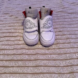 Nike Kids White and Red Sky Jordan High-Top Sneakers